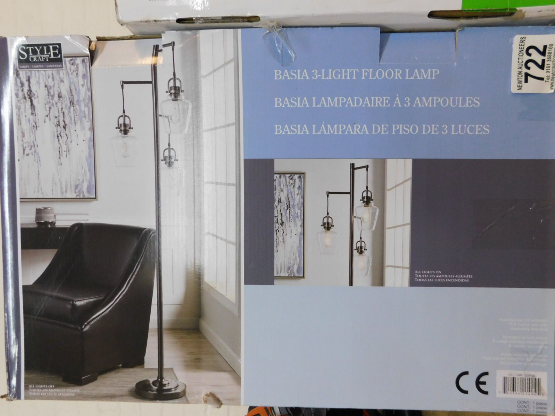 1 BOXED STYLE CRAFT BASIA 3 ARM NICKEL LIGHT FLOOR LAMP RRP Â£119.99