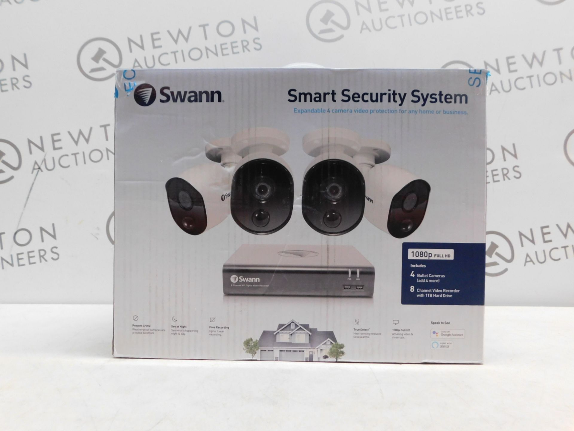 1 BOXED SWANN 8 CHANNEL SECURITY SYSTEM: 1080P FULL HD DVR-4575 WITH 1TB HDD & 4 X 1080P THERMAL