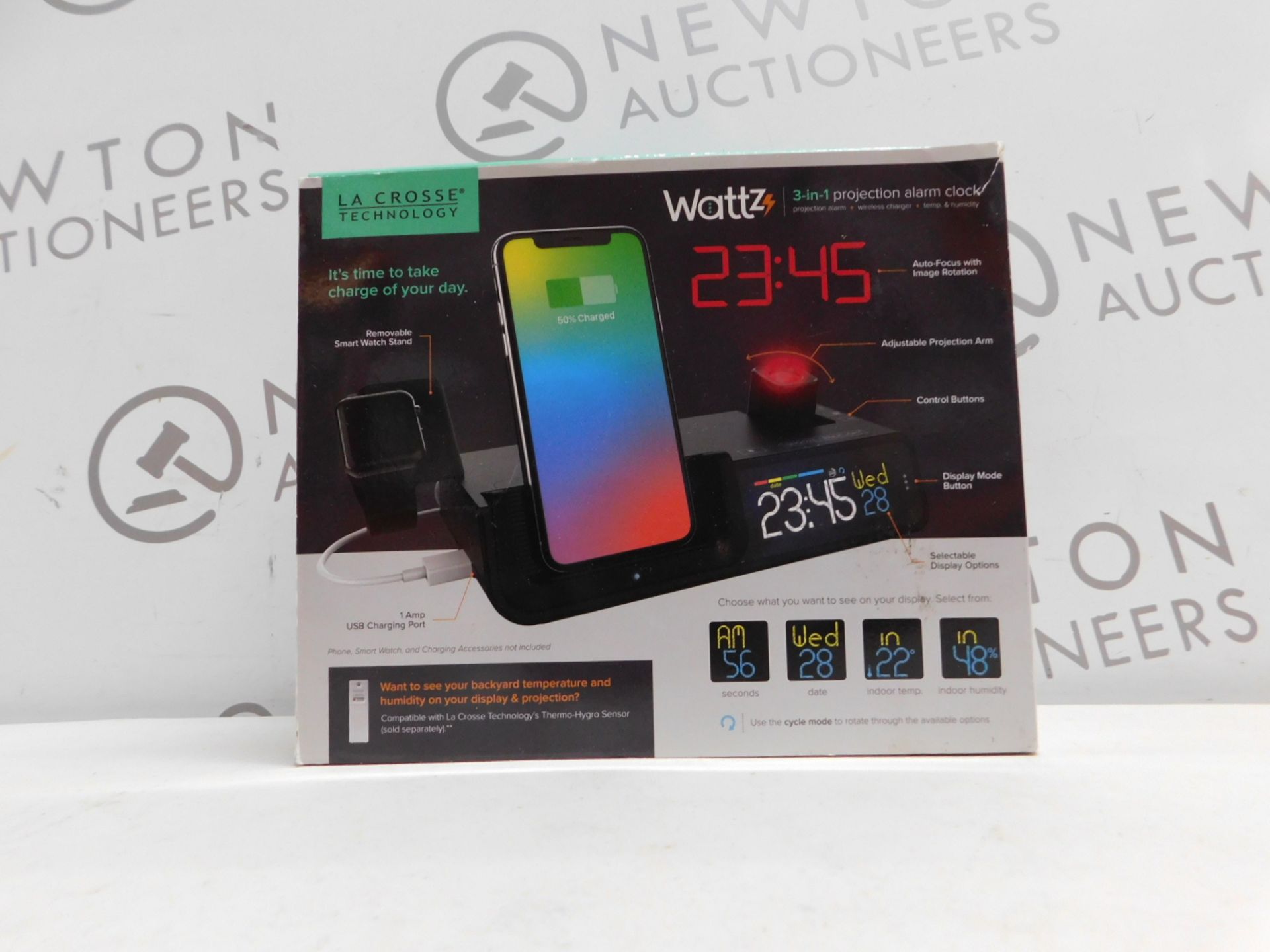 1 BOXED LA CROSSE TECHNOLOGY WATTZ 3-IN-1 WIRELESS CHARGING PROJECTION ALARM CLOCK RRP Â£64.99