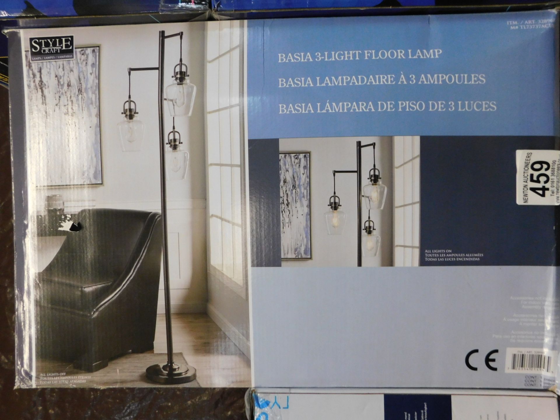 1 BOXED STYLECRAFT BASIA 3 ARM NICKEL FLOOR LAMP RRP Â£89