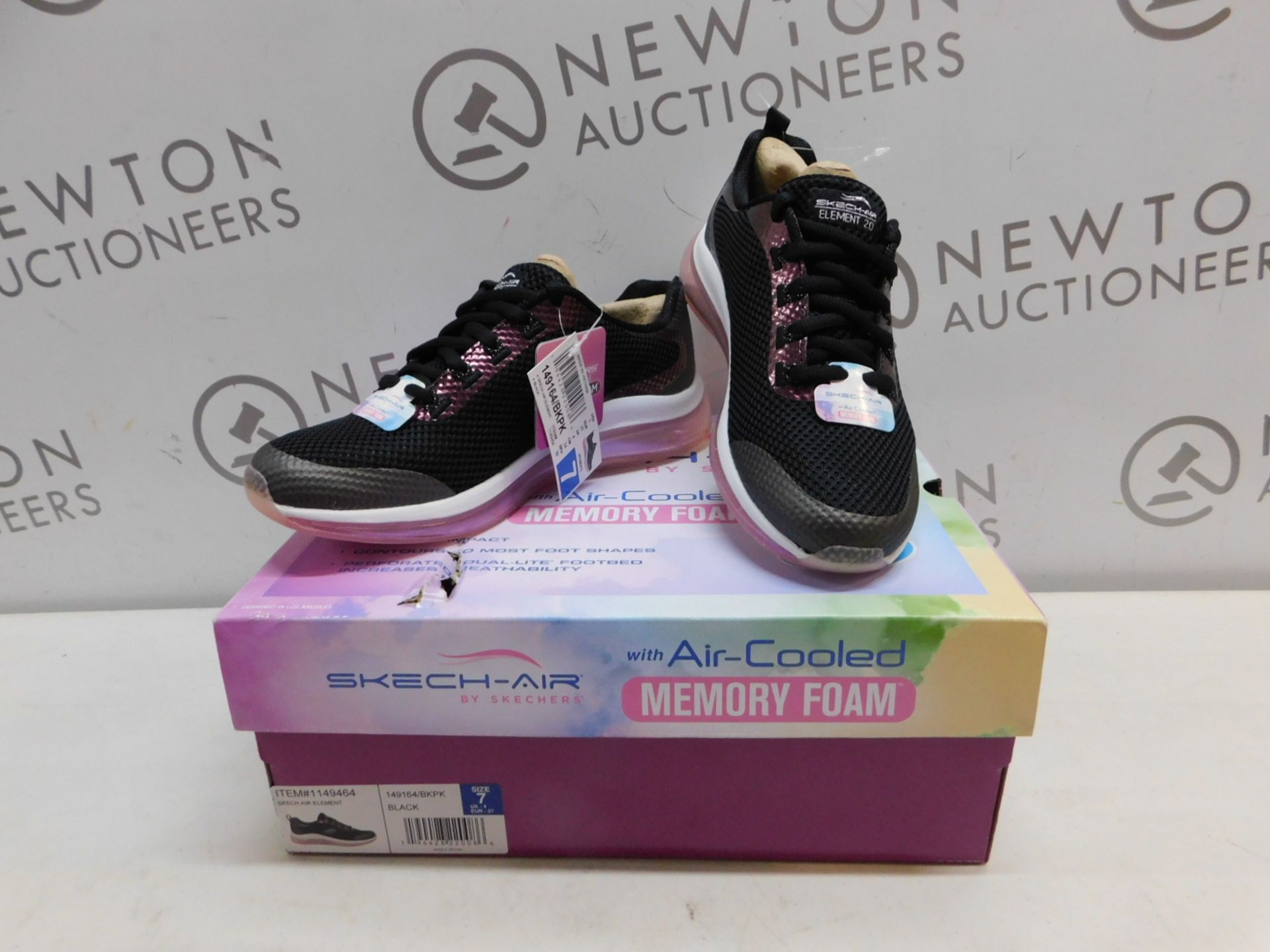 1 BOXED PAIR OF LADIES SKECHERS AIR ELEMENT BLACK TRAINERS UK SIZE 4 RRP Â£49 (LIKE NEW)