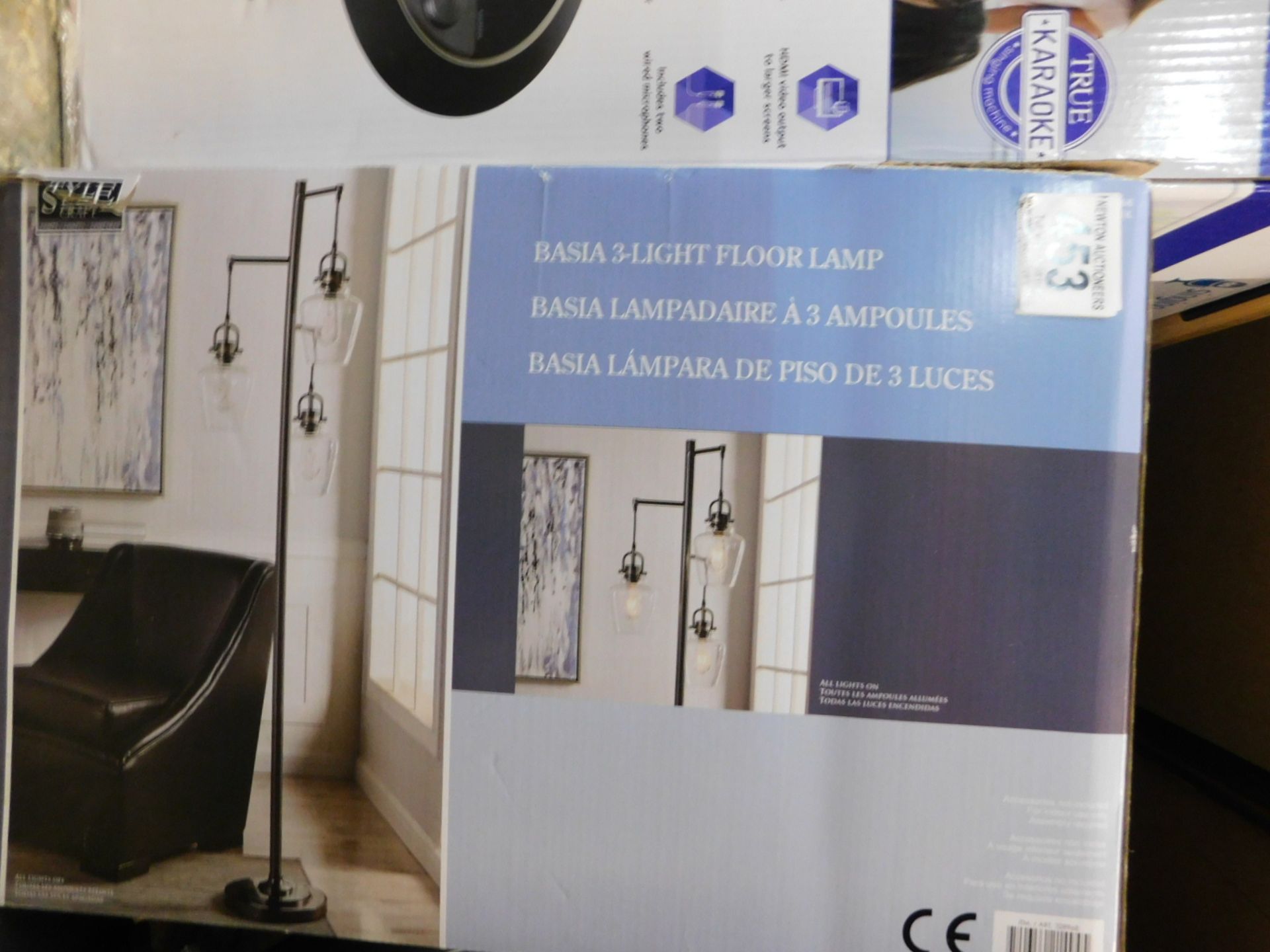 1 BOXED STYLECRAFT BASIA 3 ARM NICKEL FLOOR LAMP RRP Â£89