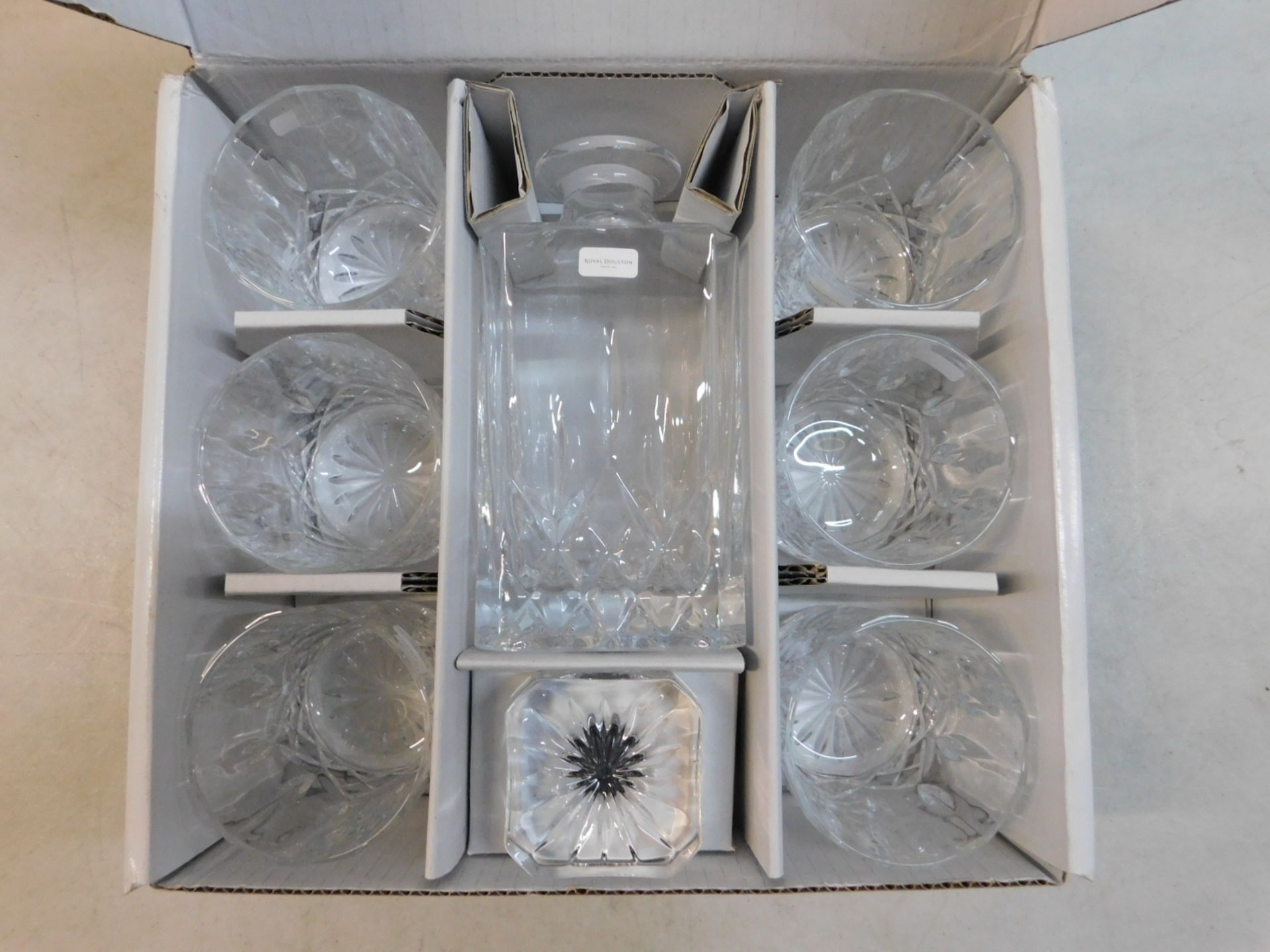 1 BOXED ROYAL DOULTON 7 PIECE DECANTER SET RRP Â£89.99