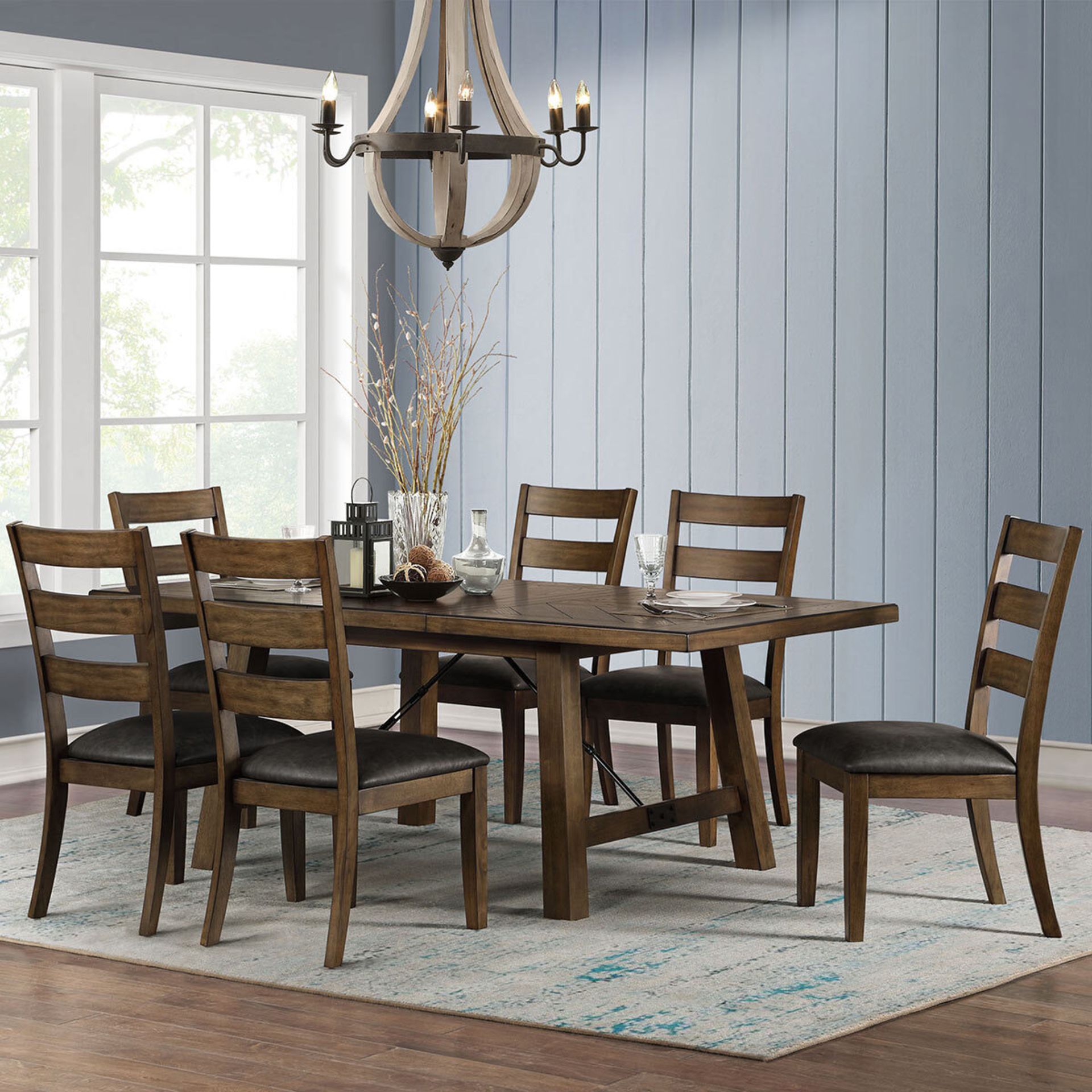 1 BAYSIDE FURNISHINGS EXTENDING DINING TABLE + 6 LADDER BACK CHAIRS RRP Â£999 (GENERIC IMAGE GUIDE)