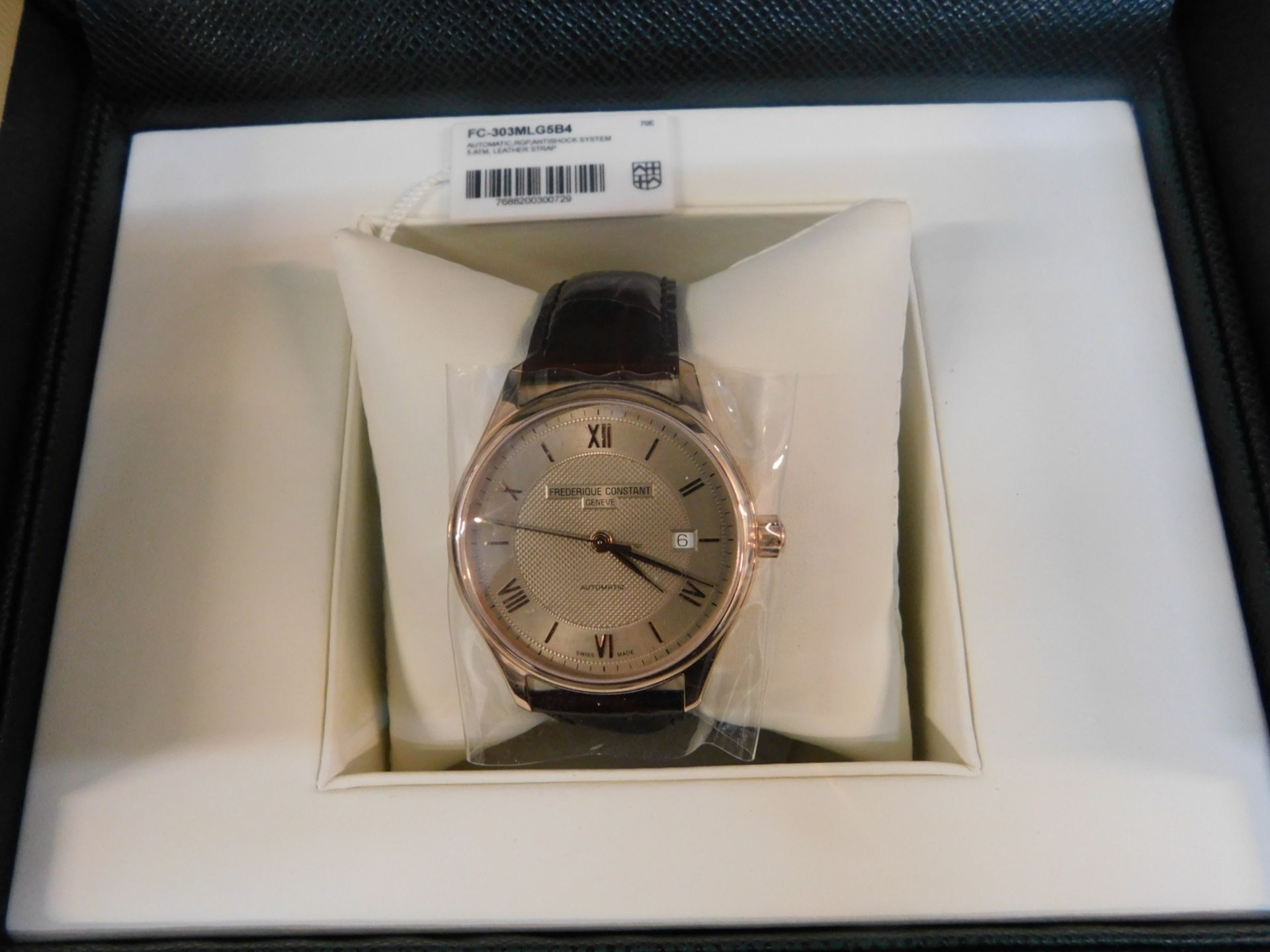 1 BOXED FREDERIQUE CONSTANT CLASSICS MENS AUTOMATIC WATCH WITH LEATHER STRAP MODEL FC-303MLG5B4