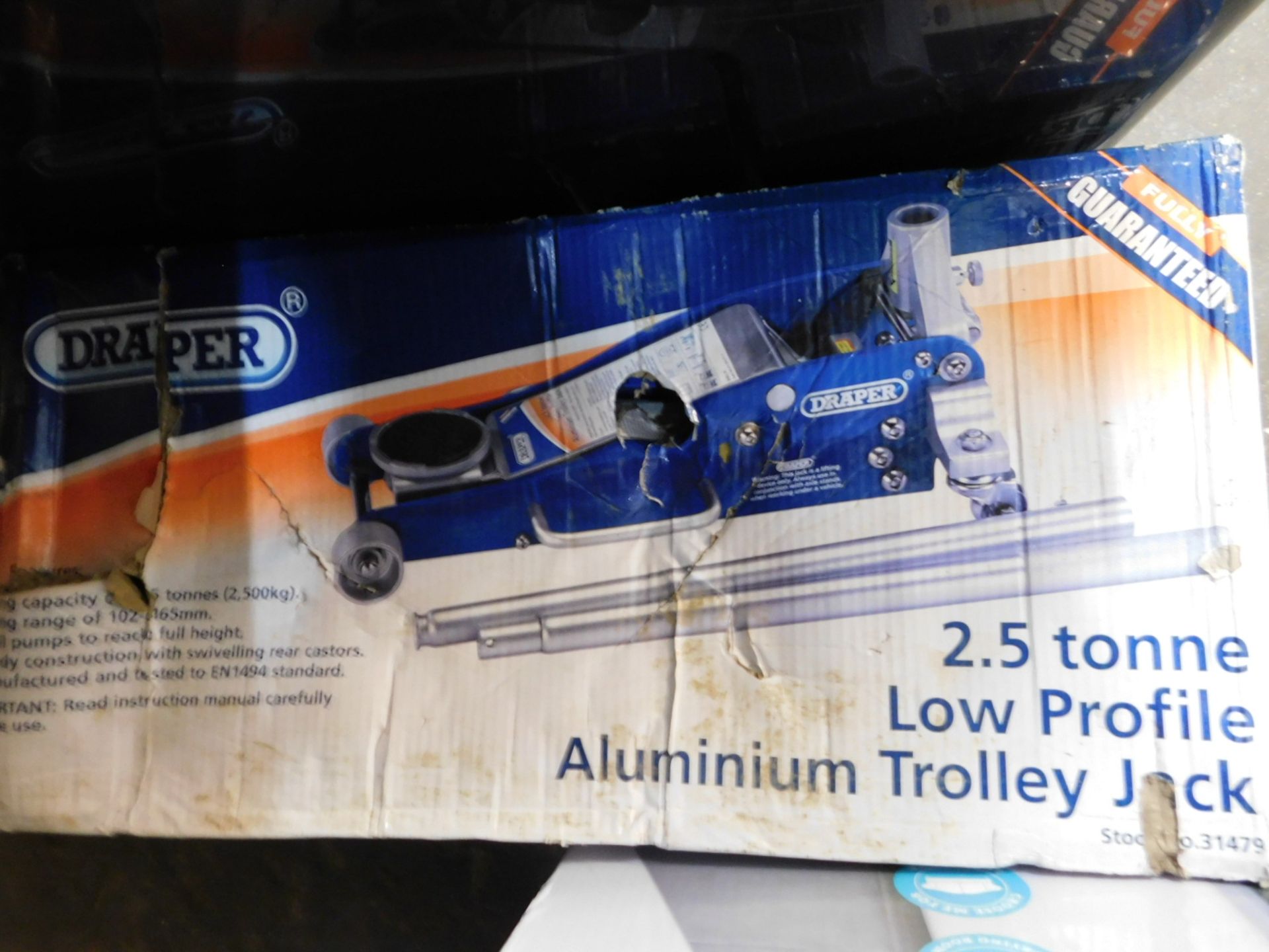 1 BOXED DRAPER 2.5 TONNE LOW PROFILE ALUMINIUM/ STEEL TROLLEY JACK RRP Â£199