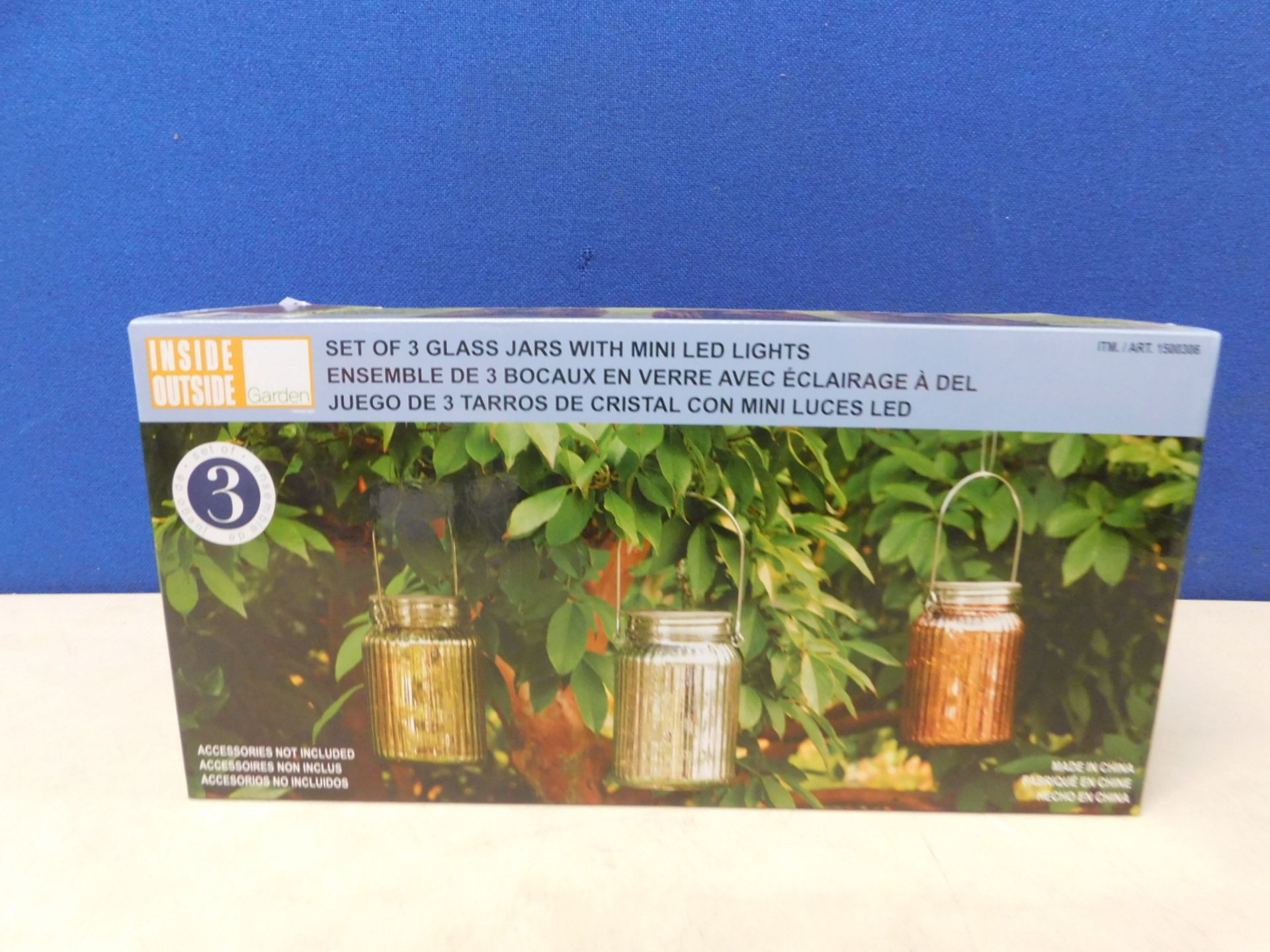 1 BRAND NEW BOXED SET OF 3 COLORED GLASS GARDEN JARS WITH FAIRY LIGHTS RRP Â£39.99