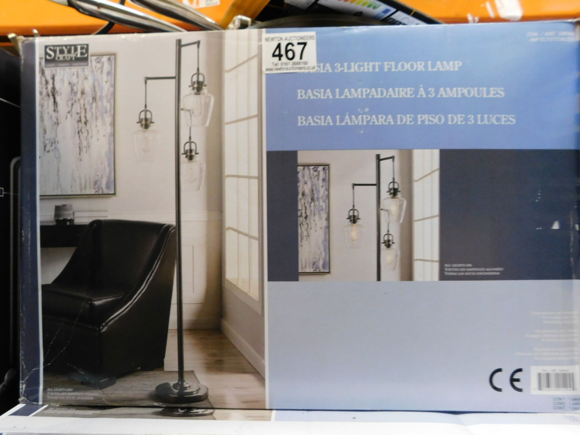 1 BOXED STYLE CRAFT BASIA 3 ARM NICKEL LIGHT FLOOR LAMP RRP Â£119.99