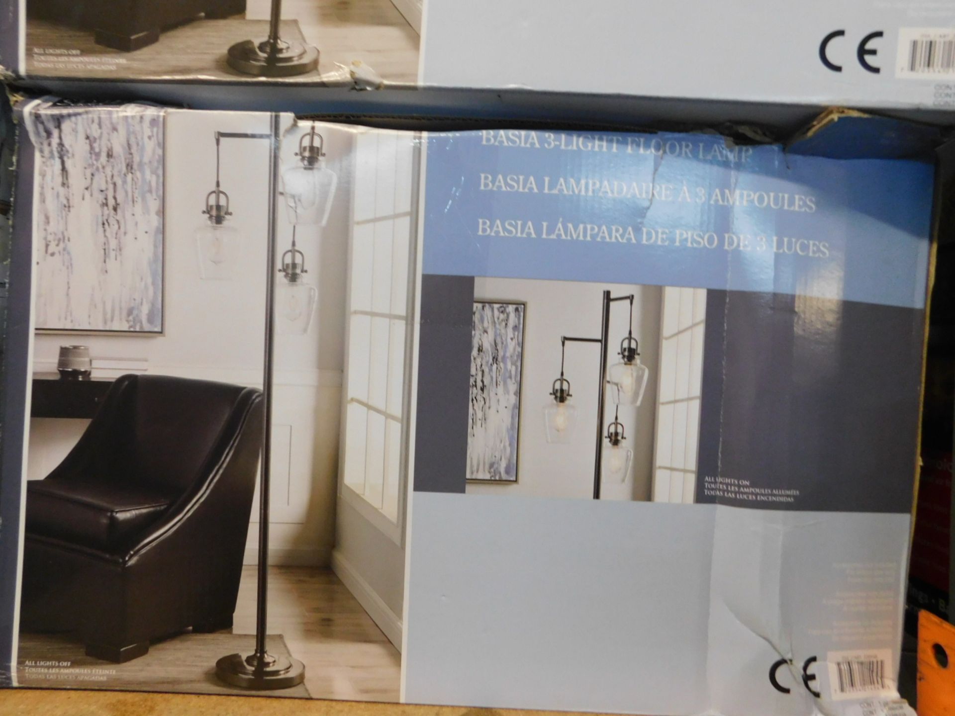 1 BOXED STYLECRAFT BASIA 3 ARM NICKEL FLOOR LAMP RRP Â£89