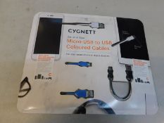 1 BRAND NEW PACK OF 3 CYGNETT MICRO USB TO USB COLOURED CABLES RRP Â£29.99