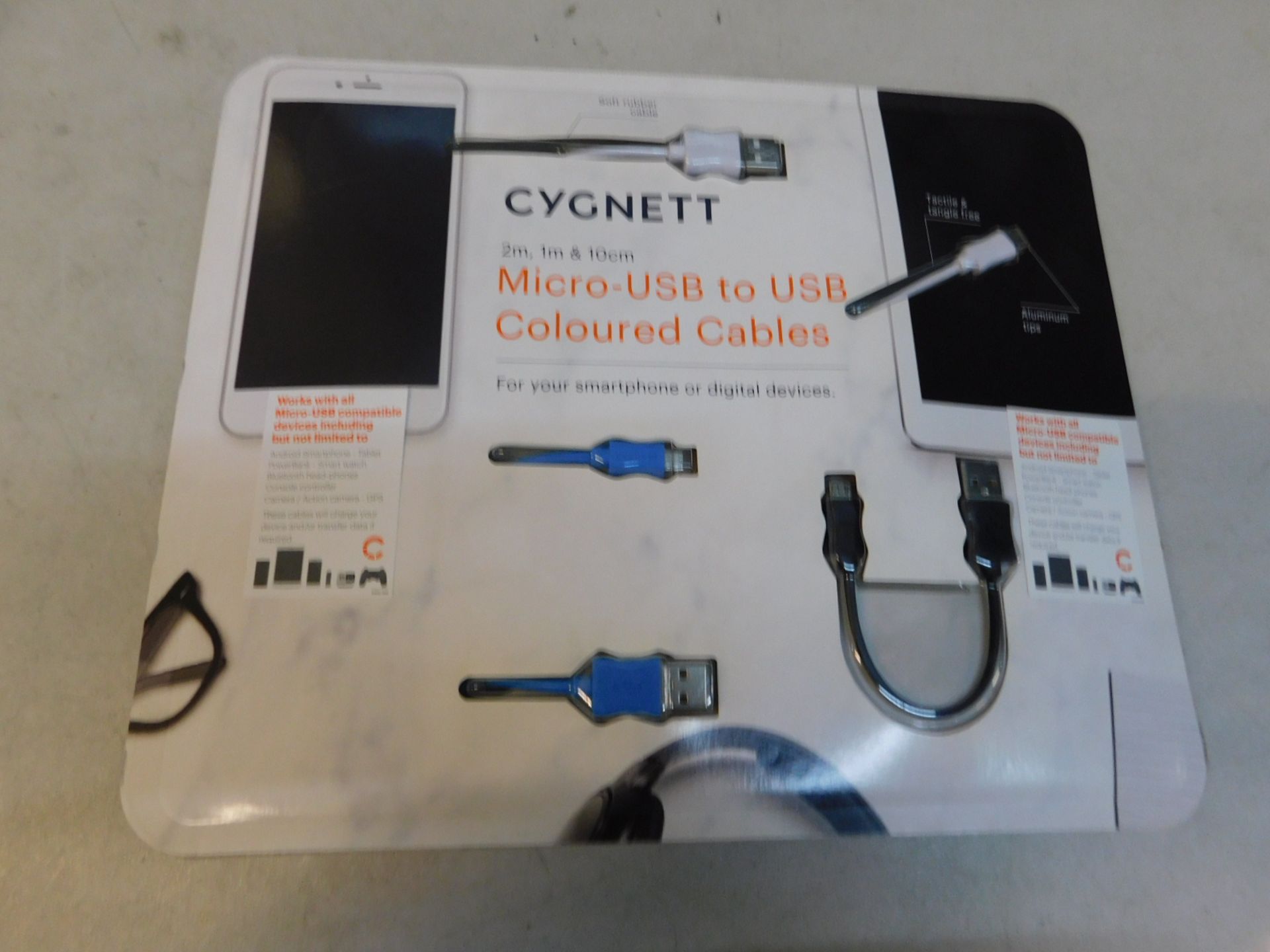 1 BRAND NEW PACK OF 3 CYGNETT MICRO USB TO USB COLOURED CABLES RRP Â£29.99