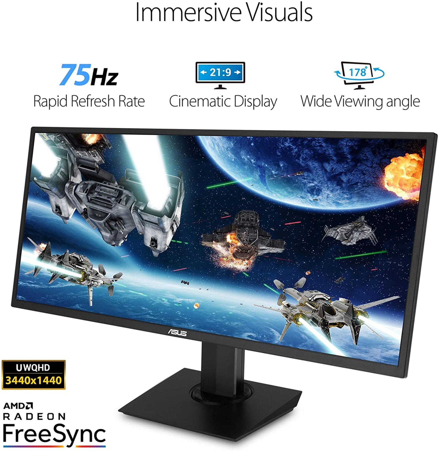 1 ASUS VP348QGL MONITOR â€“ 34- INCH, UWQHD (3440 X 1440), 21:9, HDR-10, FREESYNC RRP Â£449