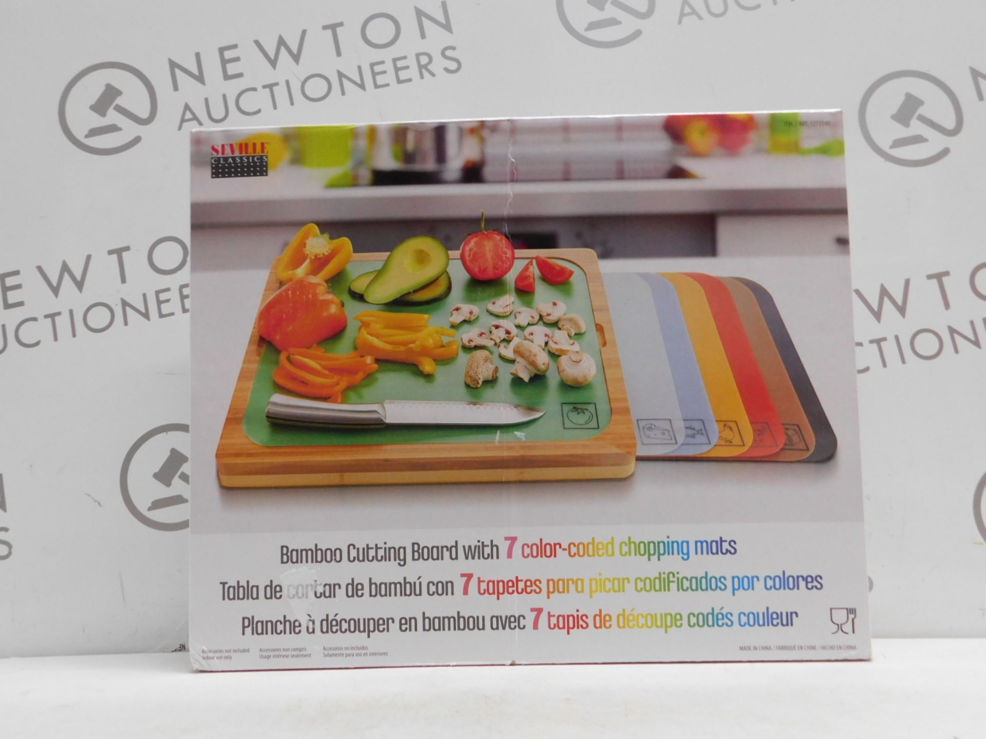 1 BOXED SEVILLE CLASSICS BAMBOO CHOPPING BOARD WITH 7 (APPROX) COLOUR-CODED MATS RRP Â£29.99