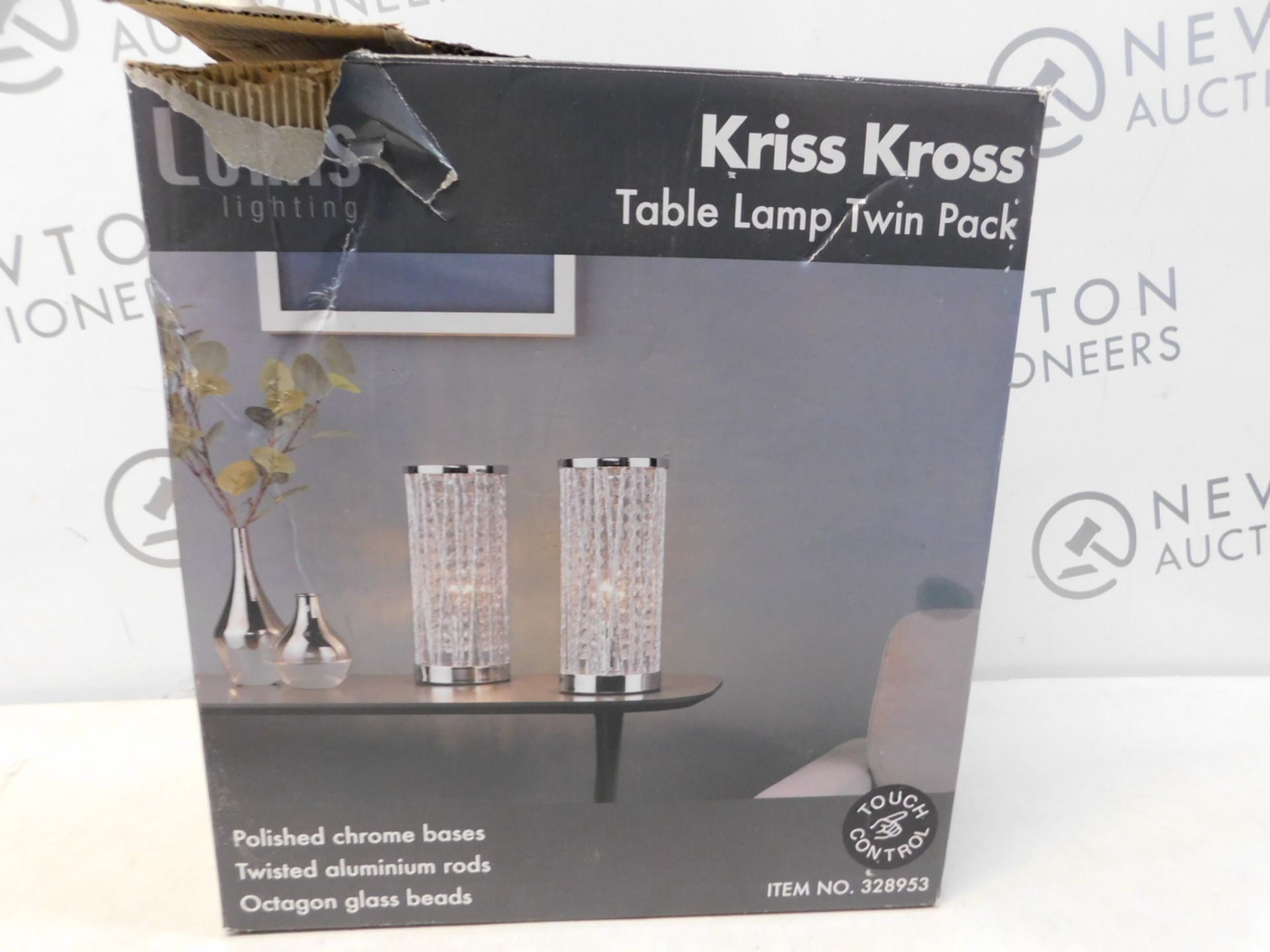 1 BOXED SET OF 2 LUMIS LIGHTING KRISS KROSS TABLE LAMPS RRP Â£39