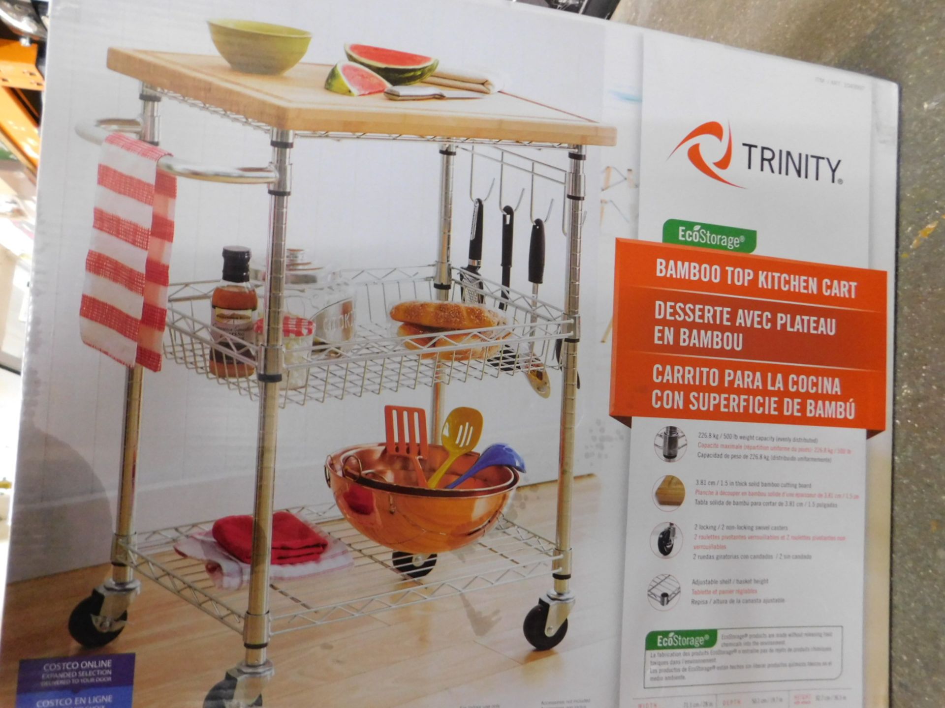 1 BOXED TRINITY ECOSTORAGE BAMBOO KITCHEN CART RRP Â£149