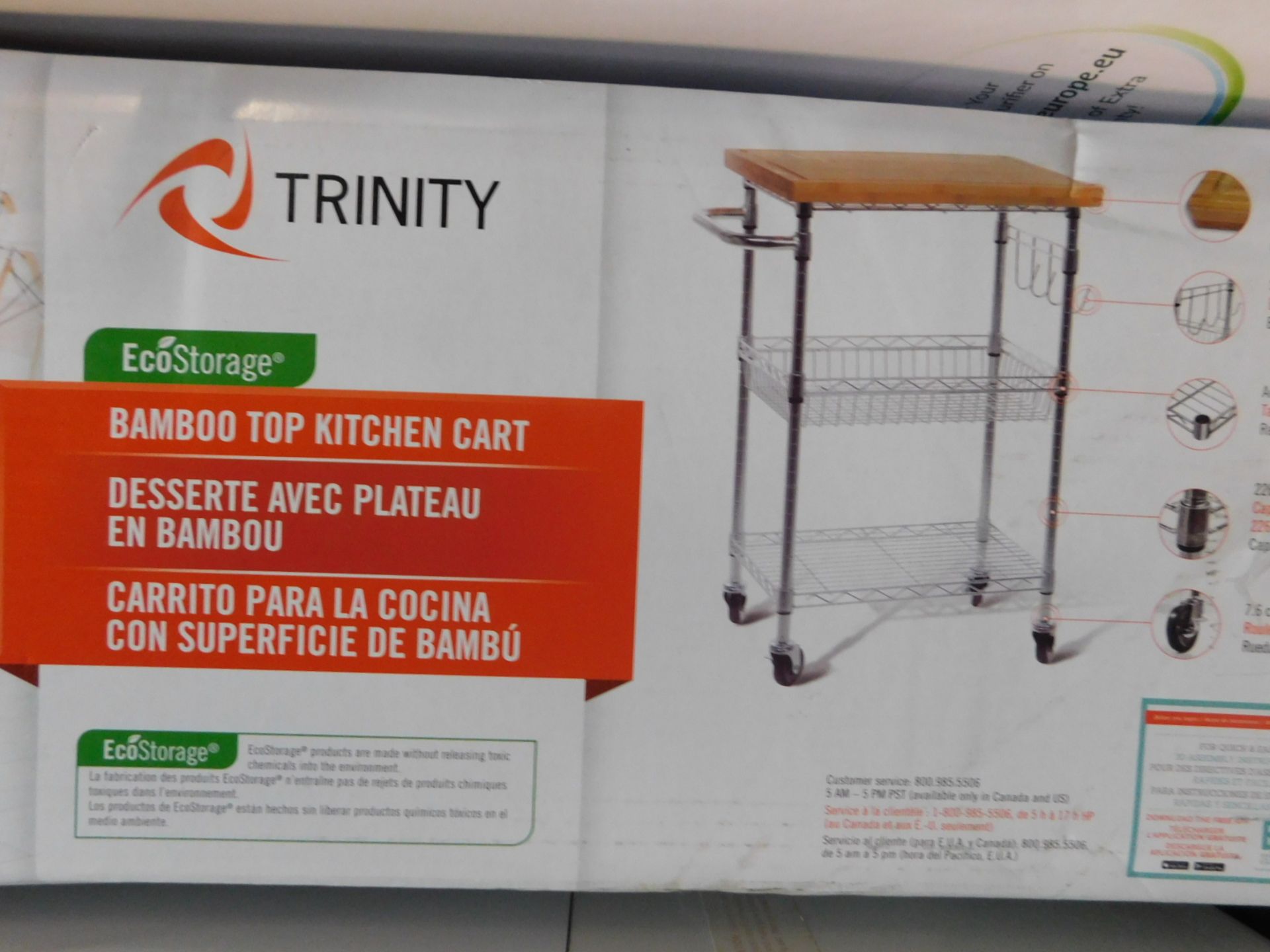 1 BOXED TRINITY ECOSTORAGE BAMBOO KITCHEN CART RRP Â£149