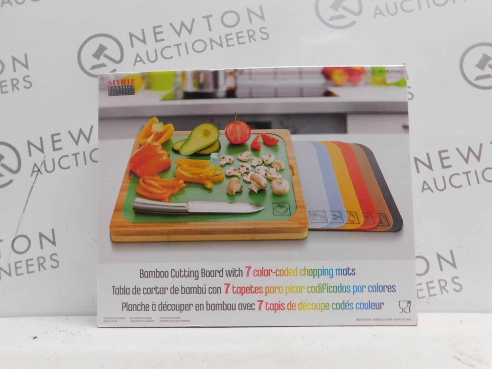 1 BOXED SEVILLE CLASSICS BAMBOO CHOPPING BOARD WITH 7 (APPROX) COLOUR-CODED MATS RRP Â£29.99