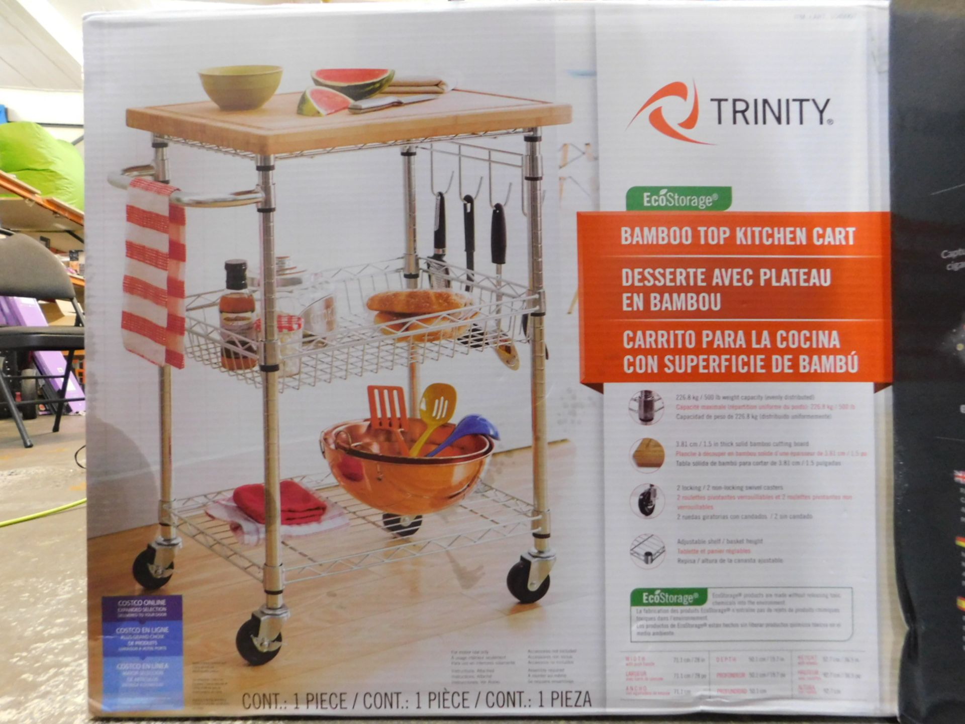 1 BOXED TRINITY ECOSTORAGE BAMBOO KITCHEN CART RRP Â£149