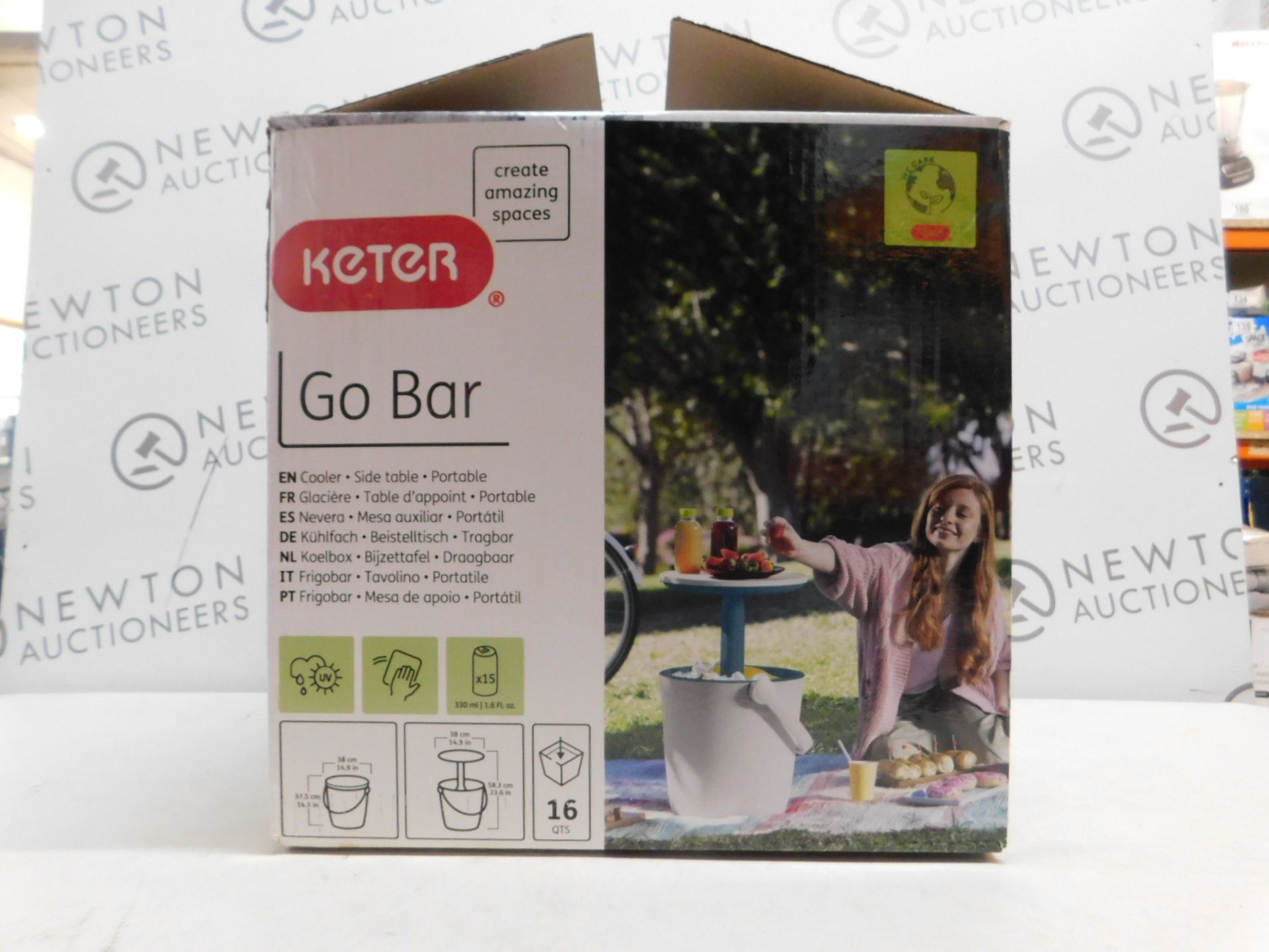 1 BOXED KETER GO BAR COOL BAR & PORTABLE SIDE TABLE ICE BOX RRP Â£49.99 (BROKEN HANDLE)