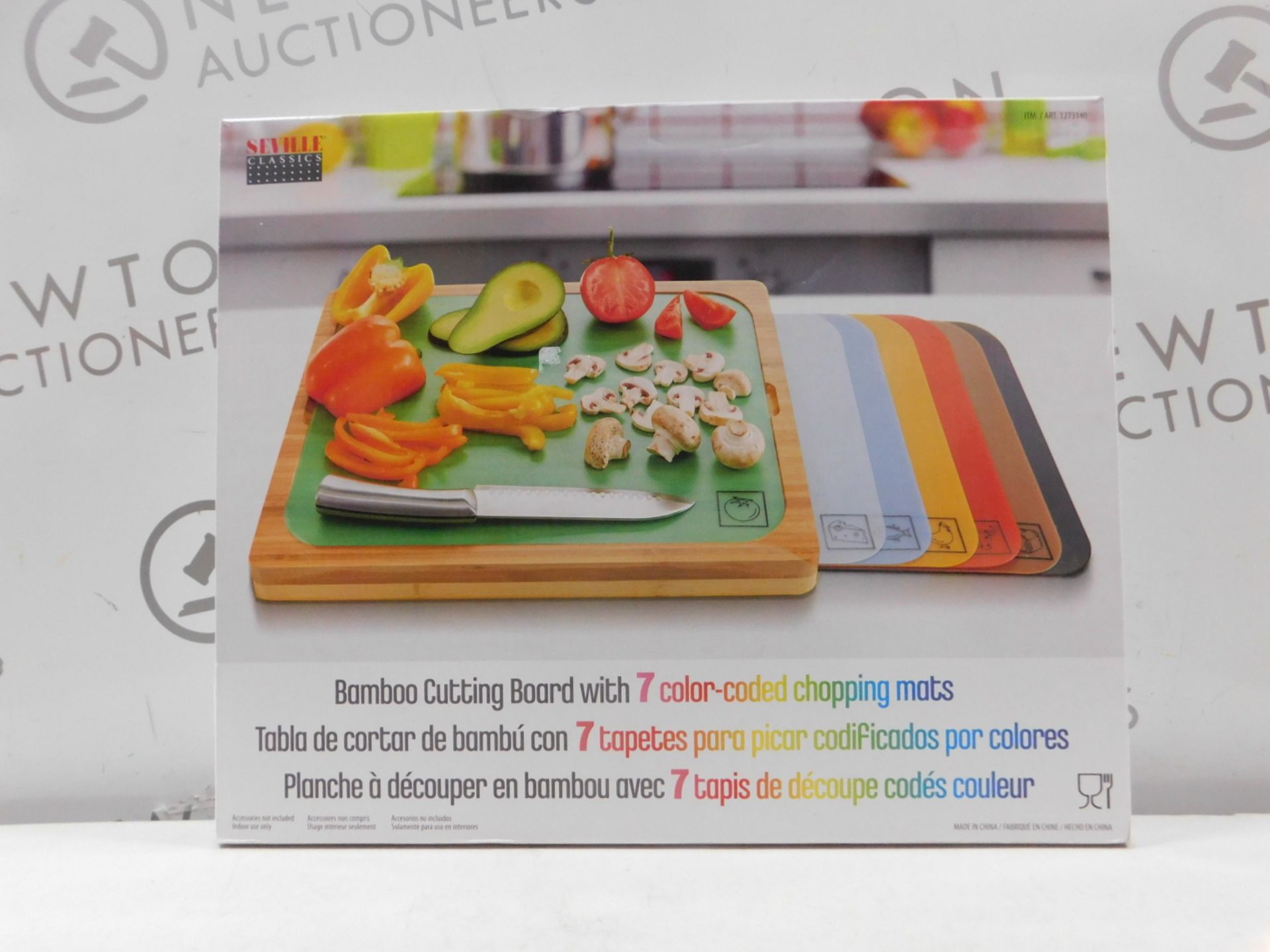 1 BOXED SEVILLE CLASSICS BAMBOO CHOPPING BOARD WITH 7 (APPROX) COLOUR-CODED MATS RRP Â£29.99