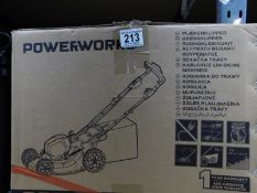 1 BOXED POWERWORKS 82V CORDLESS 46CM SELF PROPELLED LAWN MOWER WITH CHARGER AND BATTERY RRP Â£599