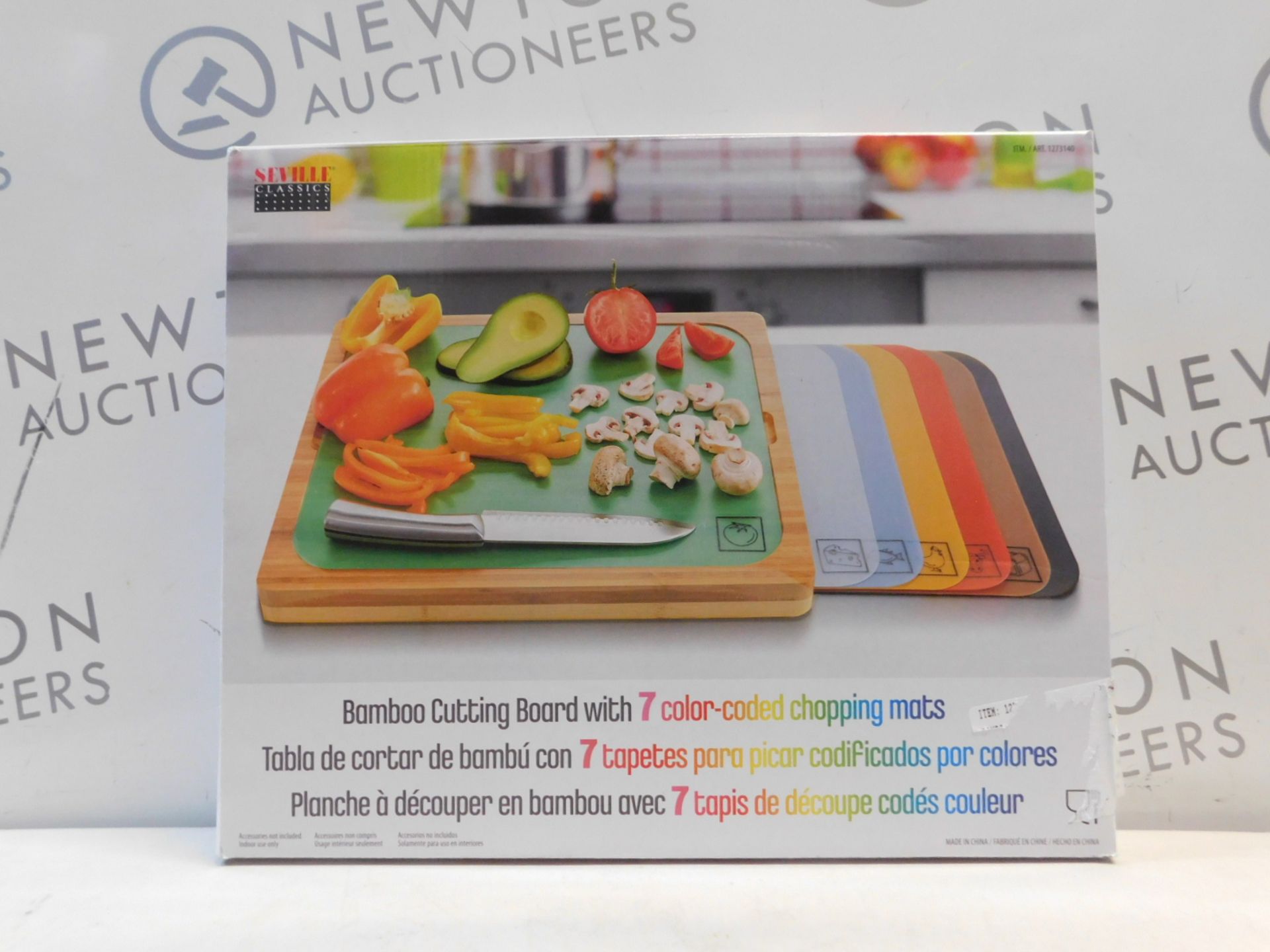 1 BOXED SEVILLE CLASSICS BAMBOO CHOPPING BOARD WITH 7 (APPROX) COLOUR-CODED MATS RRP Â£29.99