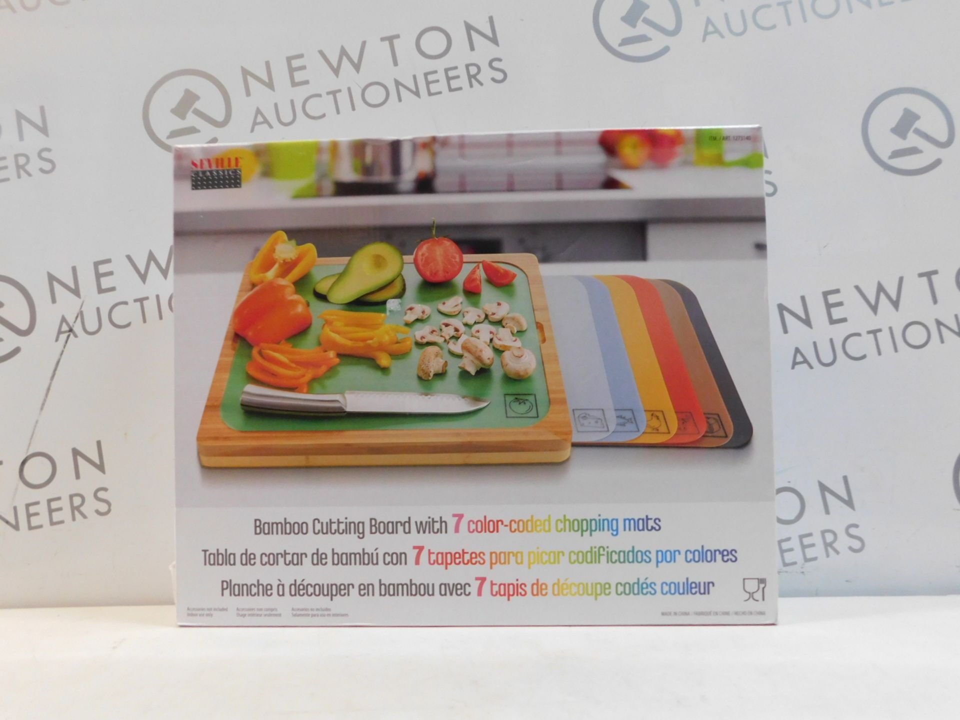 1 BOXED SEVILLE CLASSICS BAMBOO CHOPPING BOARD WITH 7 (APPROX) COLOUR-CODED MATS RRP Â£29.99