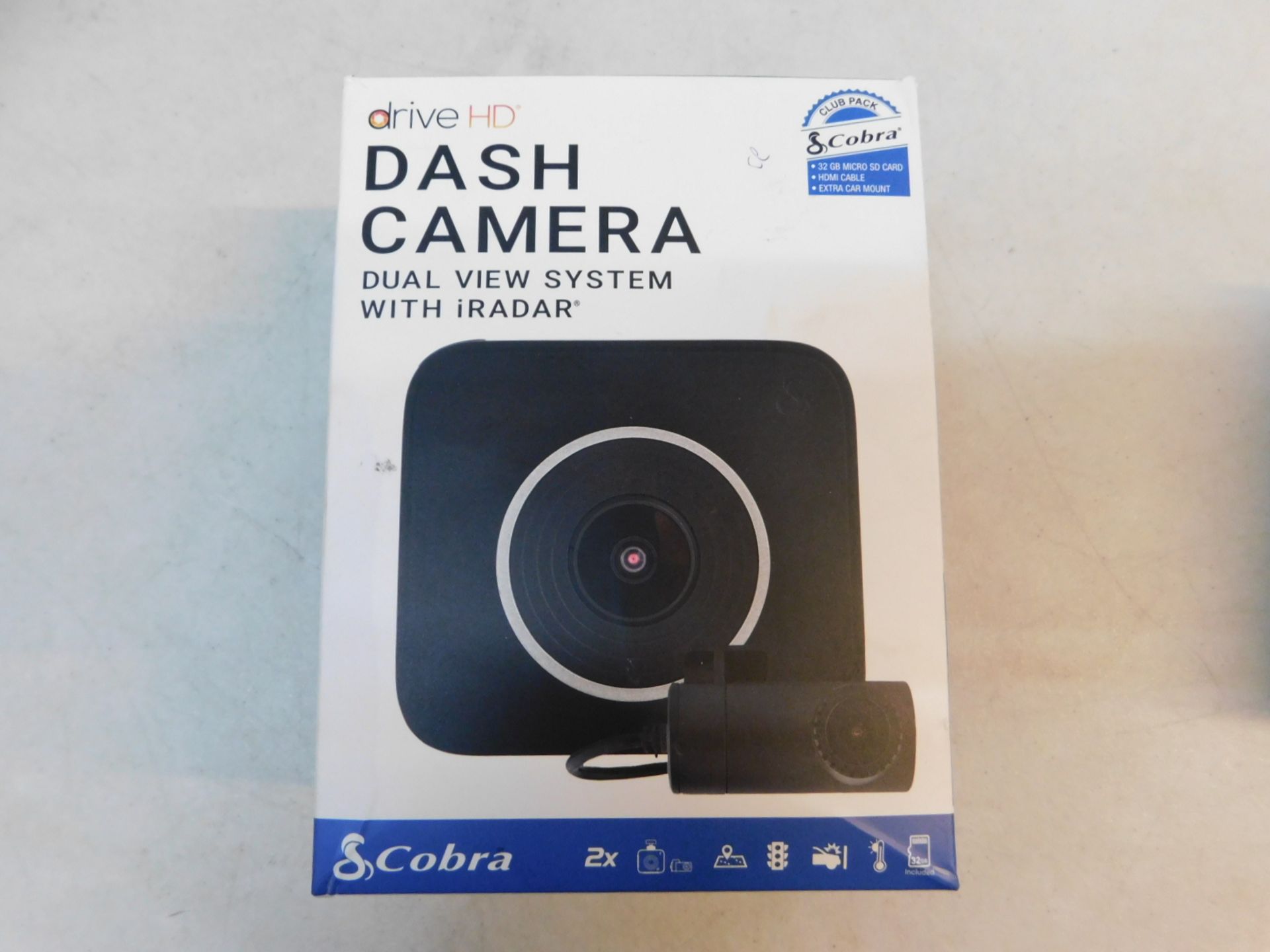 1 BOXED COBRA DRIVE HD DUAL VIEW DASH CAM RRP Â£199 (ONLY 1 CAMERA IN THE BOX)