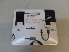 1 BRAND NEW PACK OF 3 CYGNETT MICRO USB TO USB COLOURED CABLES RRP Â£29.99