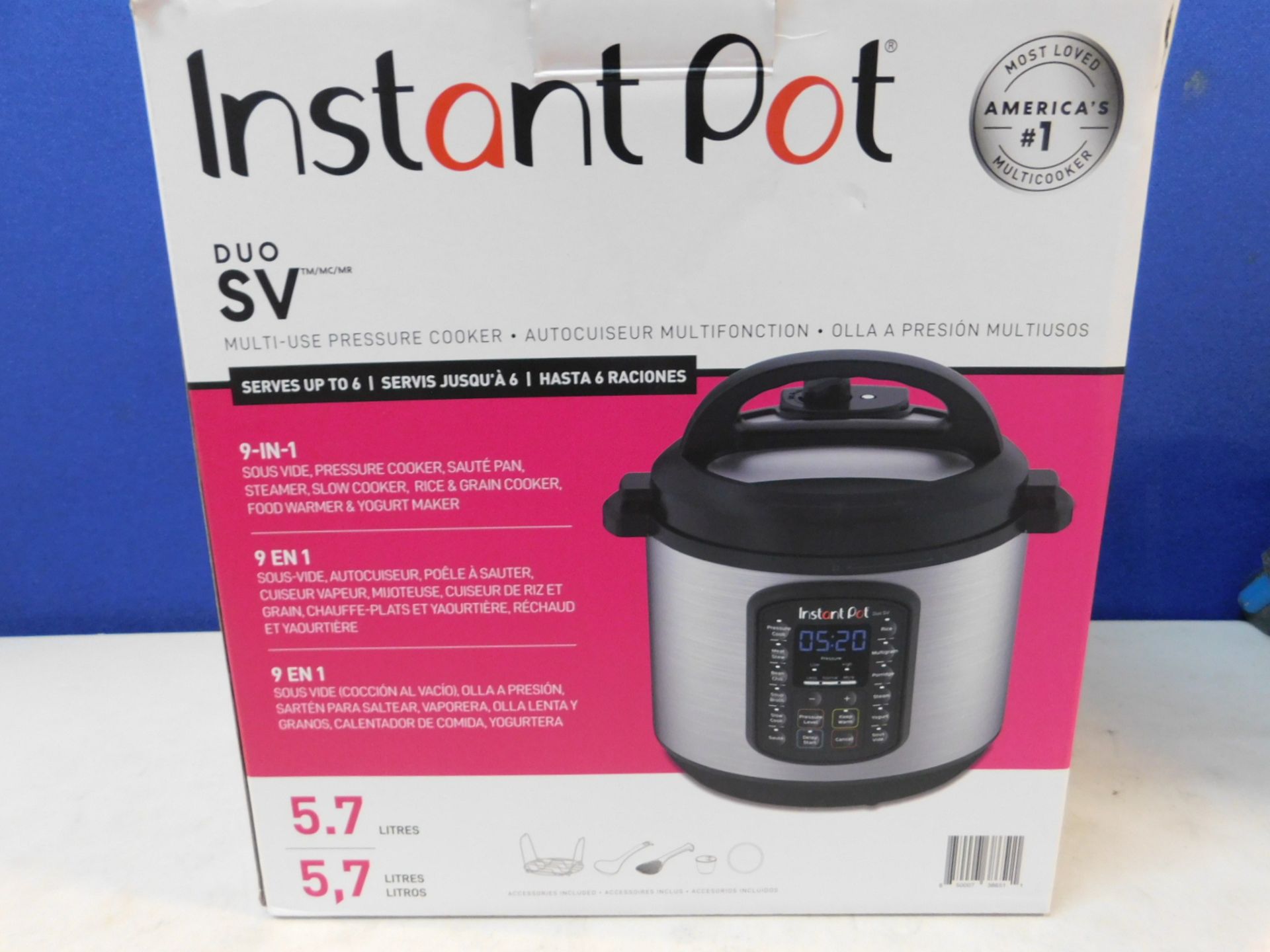 1 BOXED INSTANT POT DUO SV 9 IN 1 ELECTRIC PRESSURE COOKER 5.7L RRP Â£115