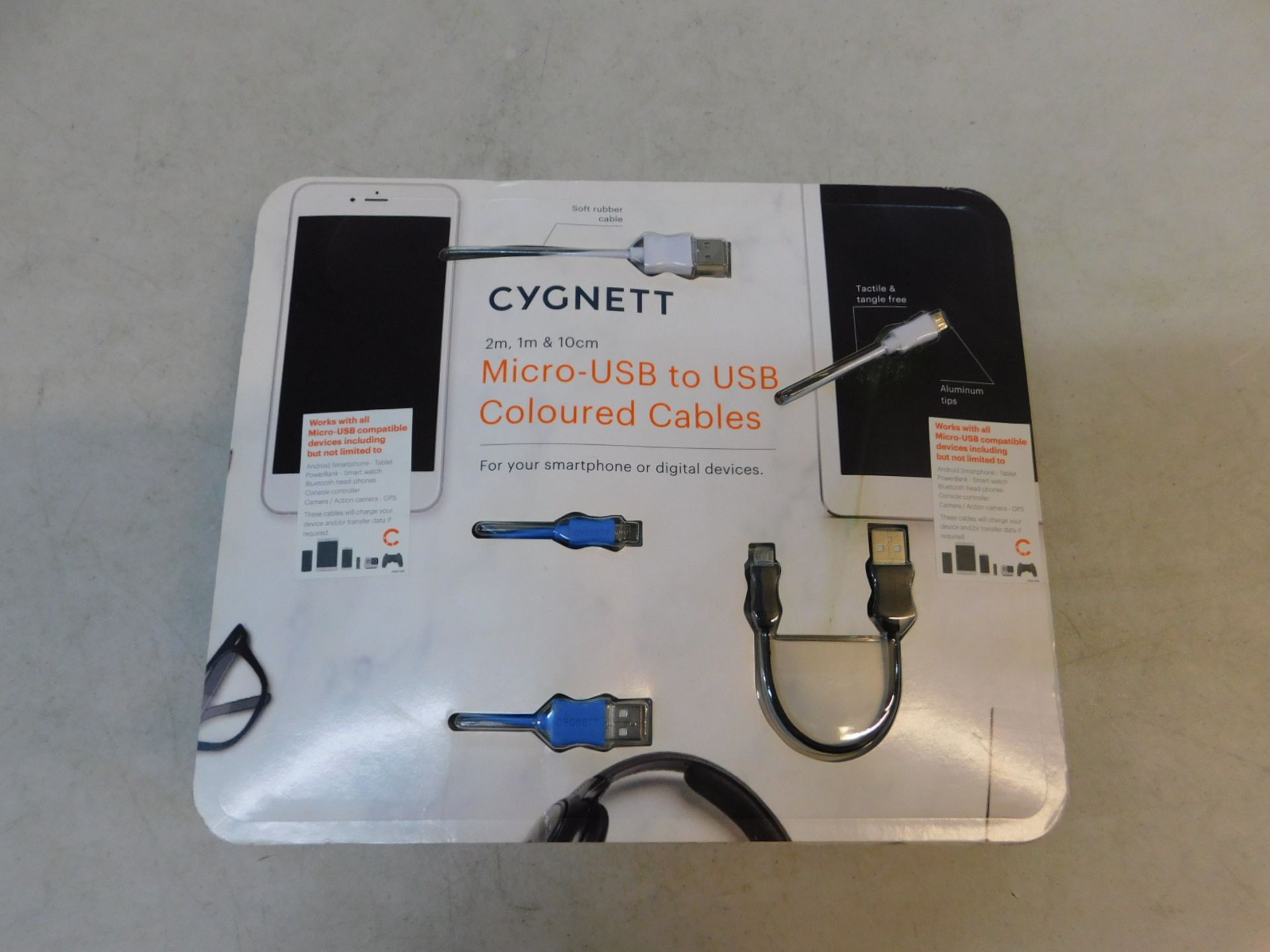 1 BRAND NEW PACK OF 3 CYGNETT MICRO USB TO USB COLOURED CABLES RRP Â£29.99