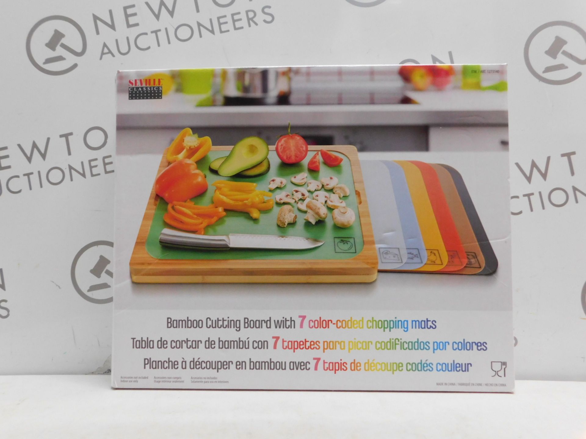 1 BOXED SEVILLE CLASSICS BAMBOO CHOPPING BOARD WITH 7 (APPROX) COLOUR-CODED MATS RRP Â£29.99