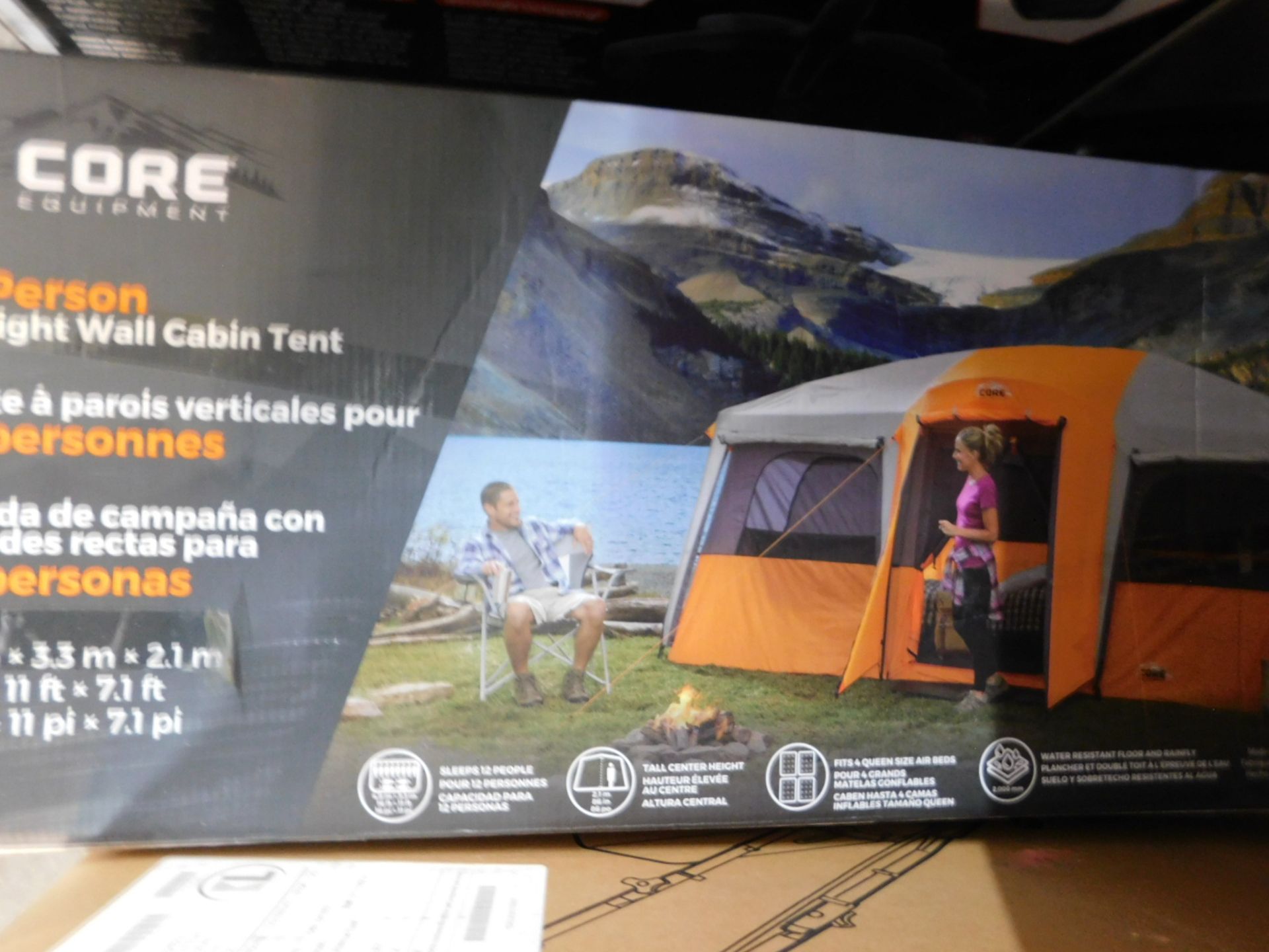 1 BOXED CORE 12 PERSON STRAIGHT WALL CABIN TENT (4.8 M X 3.3 M) RRP Â£499