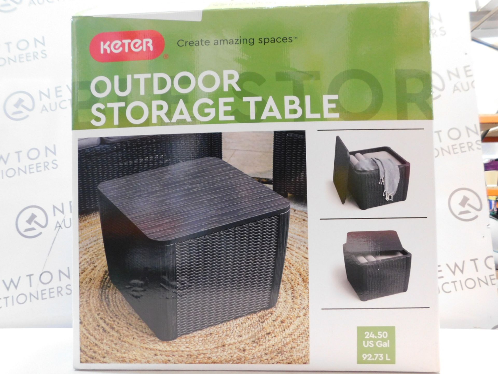 1 BOXED KETER OUTDOOR STORAGE TABLE 92L GARDEN PATIO RATTAN RRP Â£99