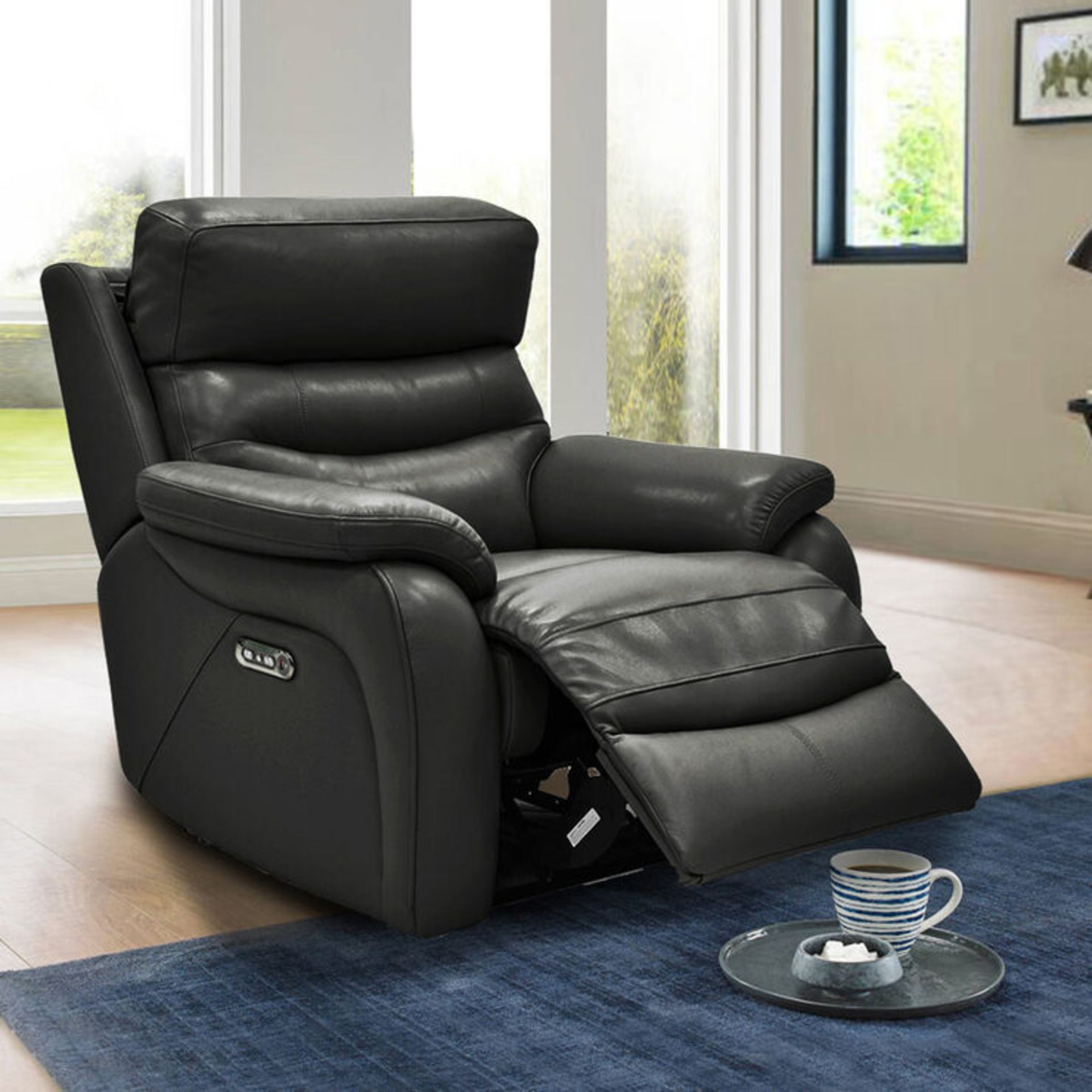 1 FLETCHER DARK GREY LEATHER POWER RECLINER ARMCHAIR WITH POWER HEADREST RRP Â£599 (MISSING