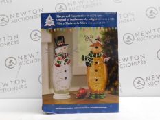 1 BOXED 8 INCHES (41.9CM) INDOOR CRACKLE GLASS SNOWMAN & MOOSE TABLE TOP ORNAMENT WITH 40 LED LIGHTS