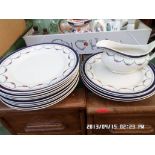 15 pieces of Soho Pottery semi-porcelain part dinner service with gilt and cobalt blue garland