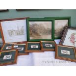 6 individual framed Players cigarette butterfly cards together with pair of green painted framed