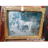 Brass surround fireguard inset print of a blacksmith shoeing a horse