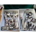 2 small boxes of Kings pattern plated cutlery sel. of plated napkin rings etc.