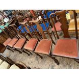 Set of 6 high backed mahogany framed dining chairs each with shaped single splat to back,