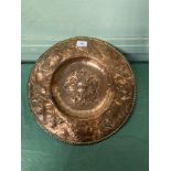 NEWLYN CIRCULAR COPPER CHARGER DECORATED STYLED FISH (15" wide)