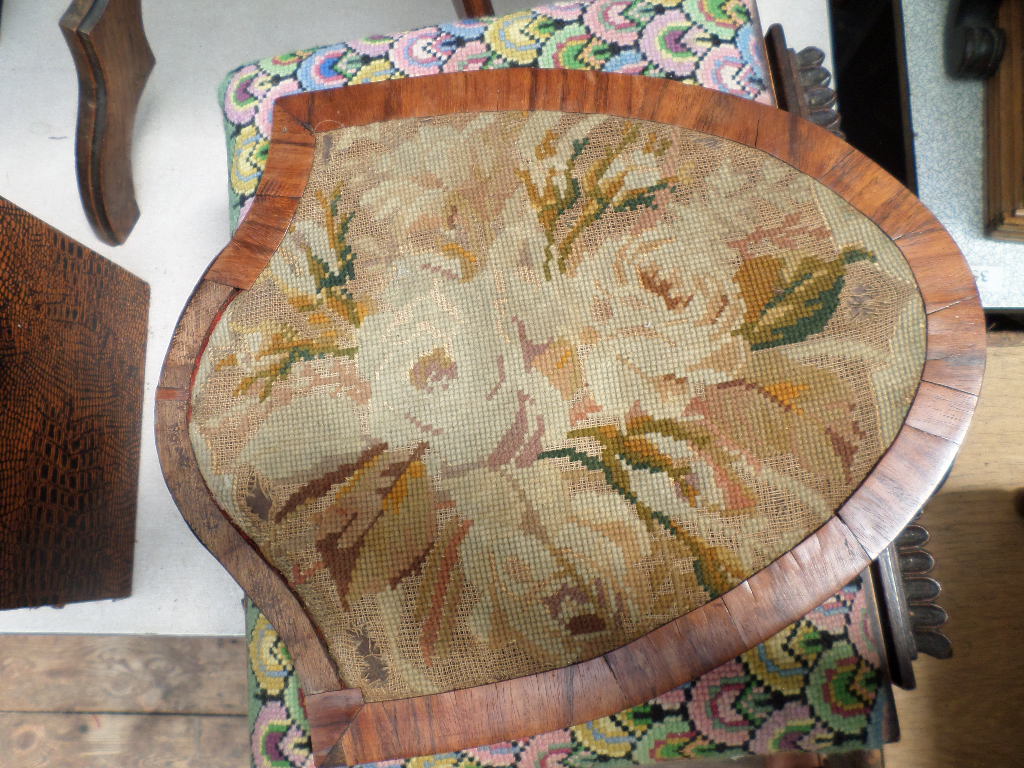 Carved dark oak rectangular wall mirror and a foot stool, - Image 3 of 3