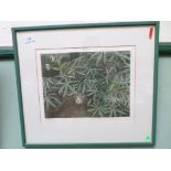 Green limited edition print of 30 of a cat like creature camouflaged in udergrowth signed by the