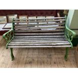 Green painted metal framed garden seat (48" wide)