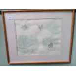 Framed wildlife Scandinavian forest scene of flora and fauna birds and animals all in bamboo style