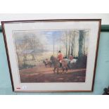 Framed signed coloured limited edition print of the South Wold Hunt at South Elkington signed by