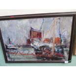 Modern framed oil on board of Alexandra Dock,