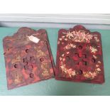 2 of papier-mâché wall stationery holders each decorated coloured floral sprays