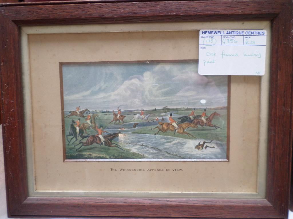 Oak framed coloured hunting print 'Getting into Difficulty' another similar unframed 'Getting Dead - Image 3 of 6